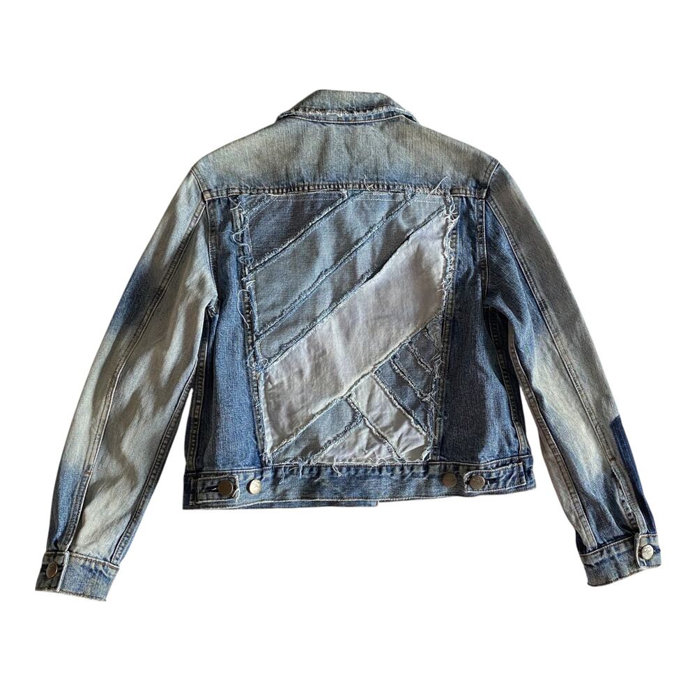 Free People : Brass-tone Studded Patchwork Distressed Boho Denim Jacket : XS - Picture 12 of 16